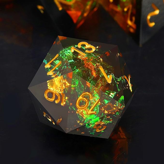 Haxtec Galaxy DND Dice Set Sharp Edge Dice with Dice Case Handmade Yellow Black Resin D&D Dice Set for TTRPGs Compatible with Dungeons and Dragons Gifts