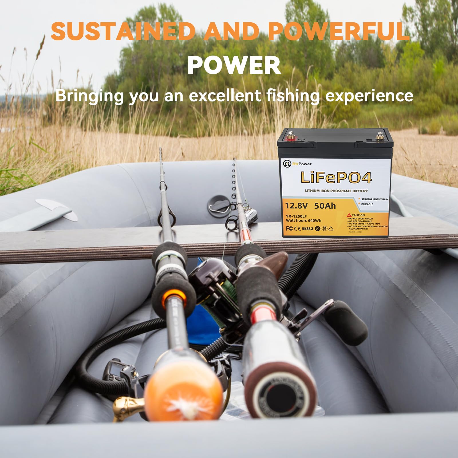 12V 50Ah LiFePO4 Lithium Trolling Motor Battery, 50A BMS, 10 Years Lifetime,5000+ Cycles Output Power 640W, Perfect for RV, Boat Marine Trolling Motor Camping