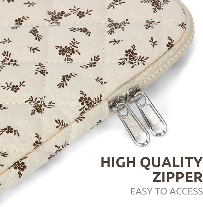 Puffy Laptop Sleeve 13-15.6 Inch Cute Quilted Laptop Protective Case Padded Floral Computer Sleeve for MacBook (A-Black, 11 Inch)