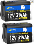 Mini LiFePO4 Lithium Battery 12V 314Ah 2 Pack Built-in 200A BMS & Bluetooth, 4.01kWh Energy, Perfect for Off-Grid, RV, Solar System, Camper, Travel Trailer