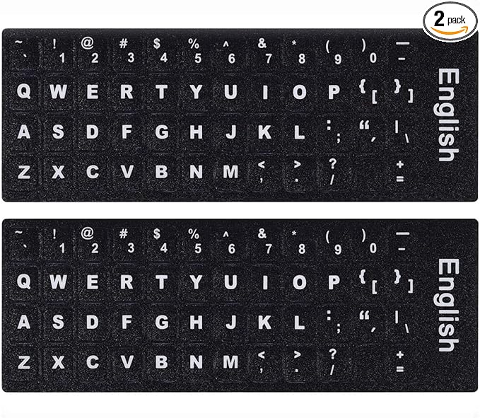 2PCS English Keyboard Letters Replacement Stickers, Large Print Bold White Font on Black Background US Keyboard Letter Stickers for Laptop Desktop Computer Keyboard Alphabet Stickers