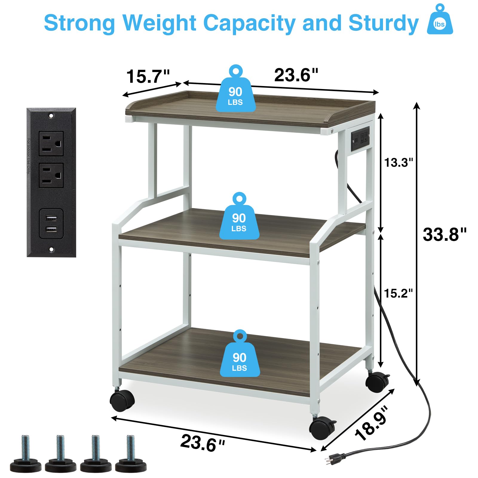 Lauren&Harold 34'' Printer Stand with Power Outlets & USB Ports Grey/White