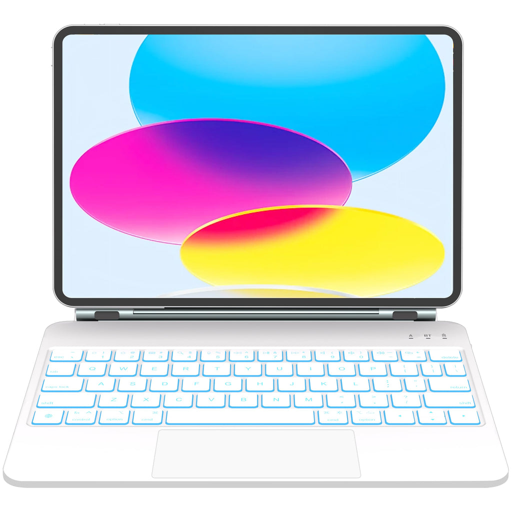 Otuoor Magic Keyboard for iPad 10th, Effortless Command, The Comfort Angle, iPad 11th (A16 2025) Case with Keyboard, Uninterrupted View, Snap Tight, 7 Color Backlight, Multi-Touch Trackpad, White