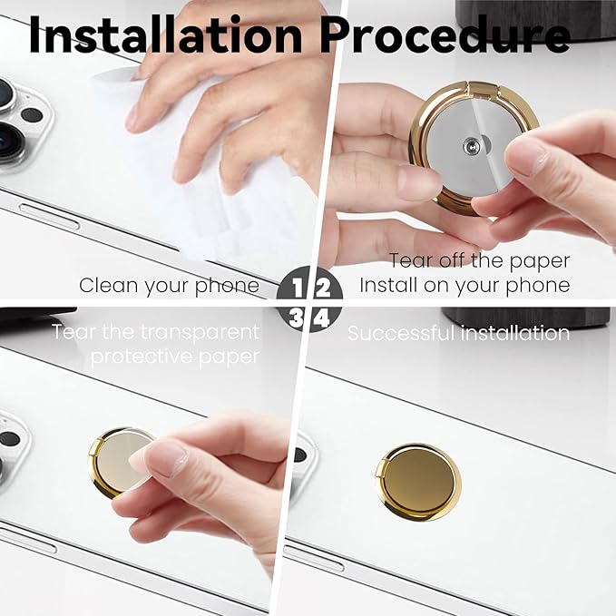 Metal Cell Phone Ring Holder Finger Ring Stand, 360 Degree Rotation Ring Kickstand Grip Holder for Magnetic Car Mount, Gold