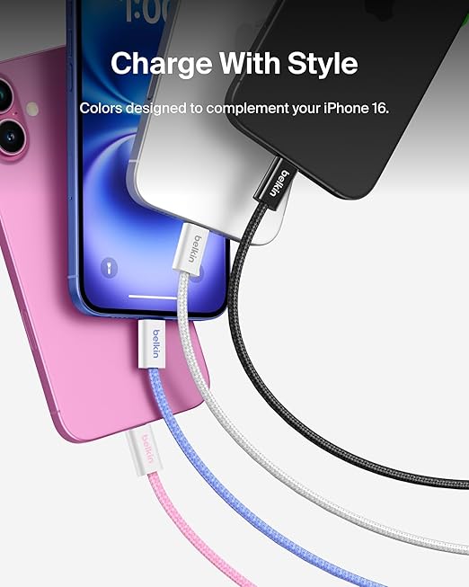 Belkin USB C to USB C Cable, 9.9ft, 60W - Type C Charger, iPhone Charger Cord, Soft, Braided, Flexible for iPhone 16, Galaxy S25, Pixel 9, Airpods, iPad Pro, Tablet & More, Travel Essentials - Black