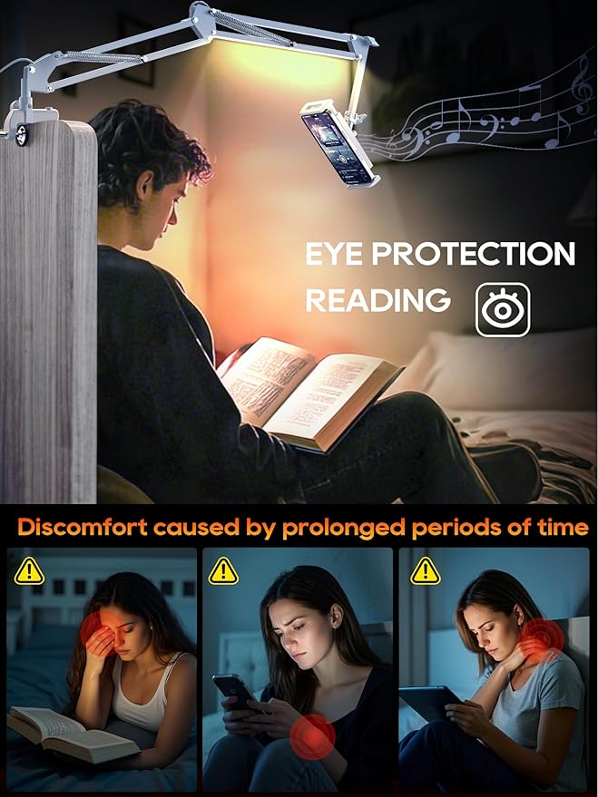 Tablet Stand, Tablet Mount Adjustable with Light, Universal Flexible Tablet Holder with 360 Degree Rotation for iPad/iPhone/iPad Pro/N-Switch,or Other 4.5~13.5 Inches Devices (White)