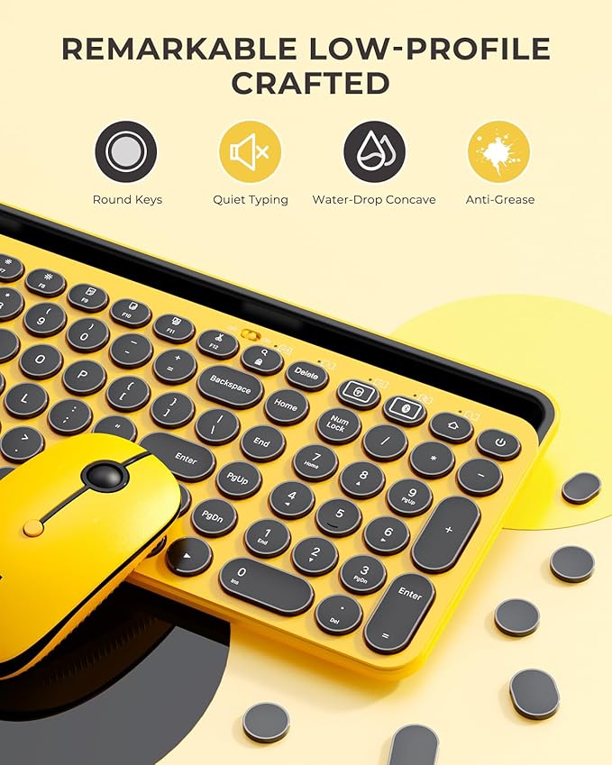seenda Bluetooth Keyboard and Mouse for iPad, CTU-301 Multi-Device Bluetooth + 2.4G Wireless Keyboard Mouse with Tablet Holder for MacBook/Windows Computer, iOS/Andriod Tablet Phone, Yellow