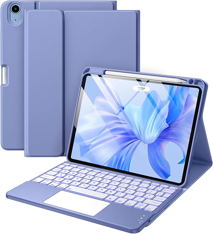 Compatible with iPad Air 11 Inch & Air 5th/ Air 4th Generation Case with Keyboard - Multi-Touch Trackpad, 7-Color Backlit, Detachable Folio Cover for Air 11-inch M3/M2 (2025/2024) (Blue)