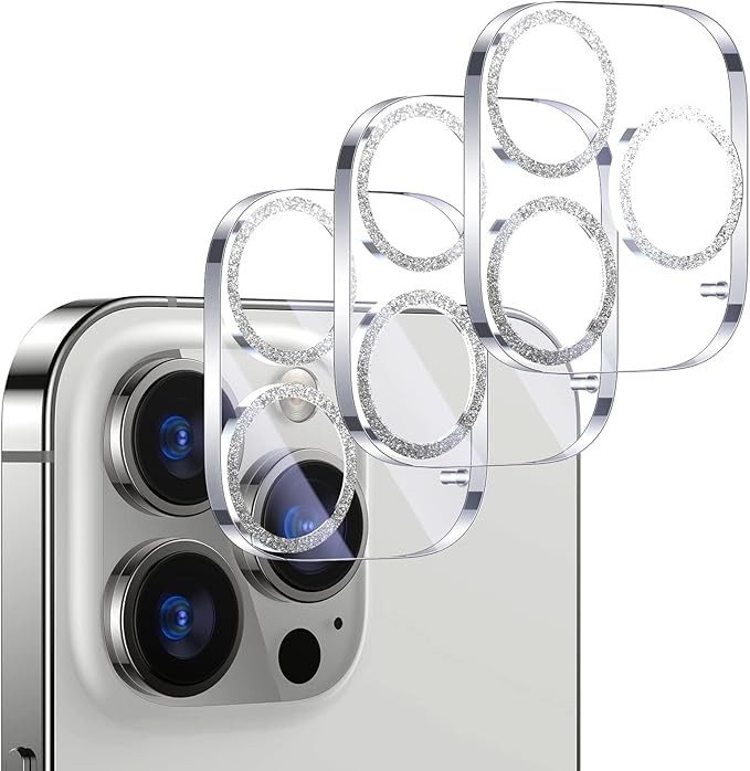 UniqueMe 3 Pack Compatible for iPhone 14 Pro Max/iPhone 14 Pro Camera Lens Protector,[[Scratch-Resistant] Case Friendly]- Silver