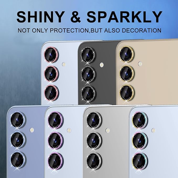 for Samsung Galaxy S25 Plus Camera Lens Protector, Individual Metal Ring Tempered Glass Lens Cover, [Strong Adsorption] Scratch Resistant Ultra-Thin HD Clear Lens Cover, 1 Set-Black Sparkly