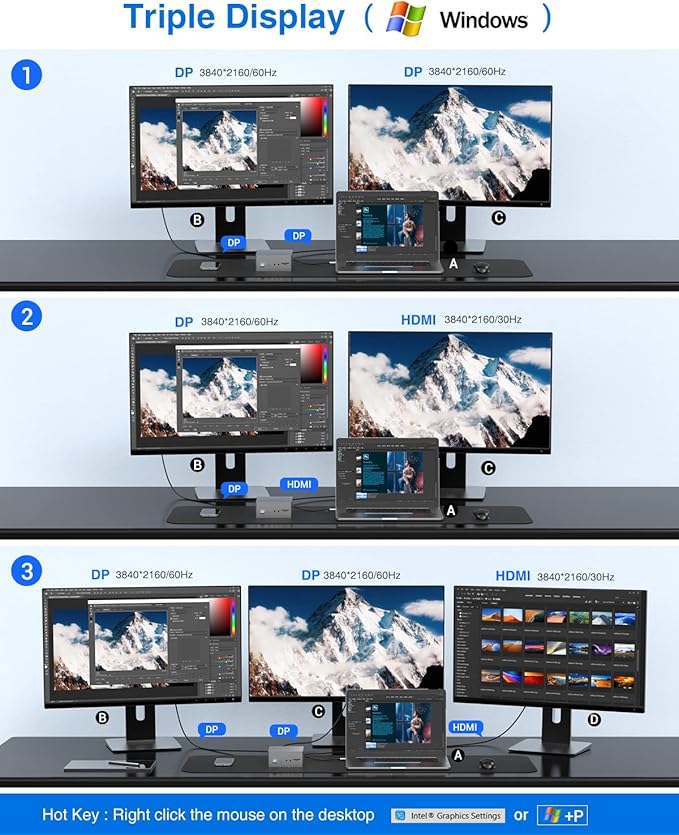 TOTU Upgraded Universal USB-C 4K Triple Display Docking Station with Charging Support for MacBook Pro & Windows Type C Systems (2 4K DP, HDMI, 6 USB Ports, 60W USB PD),Extended Display for macOS