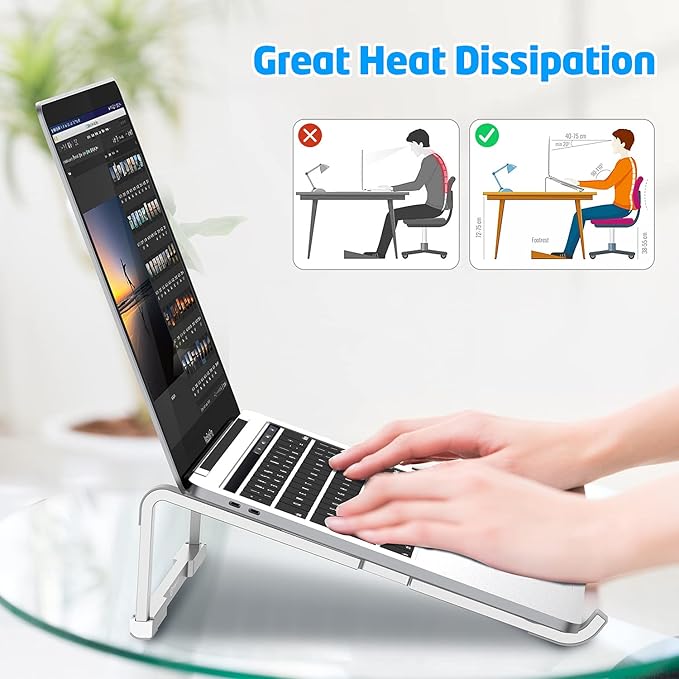 WixGear Laptop Stand for Desk - Foldable, Lightweight Aluminum Laptop Riser Holder, Portable Stand for 10-15.6” Laptops, Prevents Overheating with Non-Slip Rubbers, Travel-Friendly, Ergonomic Design
