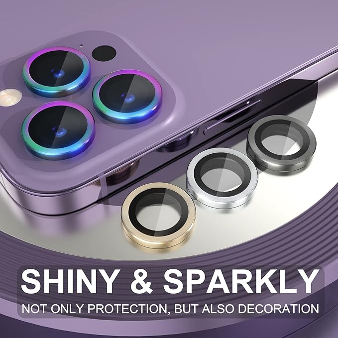 Choiche [3+1 for iPhone 14 Pro/iPhone 14 Pro Max Camera Lens Protector, 9H Tempered Glass Camera Cover Screen Protector Metal Ring Decoration Accessories (Colorful)
