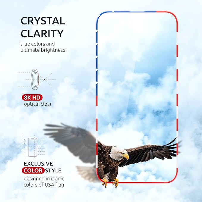 Screen Protector for IPhone 15/16- Tempered Glass Screen Protector for IPhone 16/15 with Frame US FLag Color and Black - Full Screen Coverage 9H - Easy Installation (2 Pack)