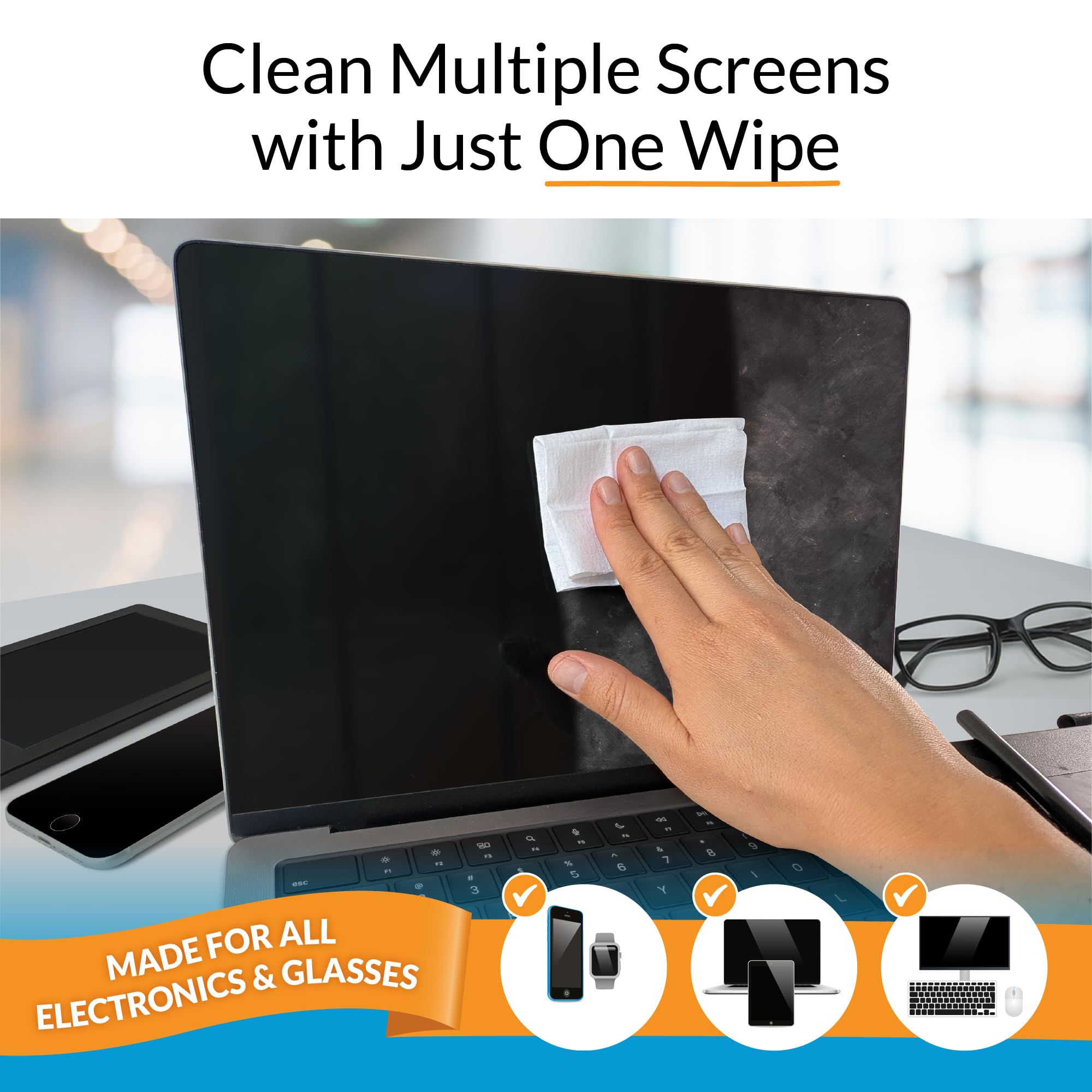 iCloth Screen Cleaner Wipes Individually Wrapped Travel Size Streak-Free (24 Large Wipes)