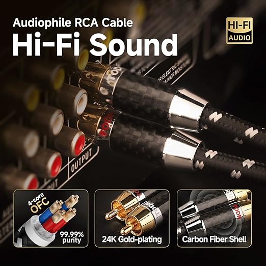 TODN Auidophile 2RCA Male to Male Stereo Audio Cable, OFC RCA Cables for Subwoofer, Home System (9.8ft/3m, 1 Pair)