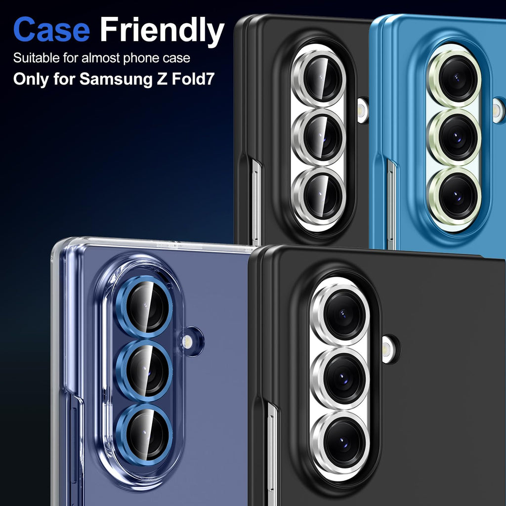 Avocase for Samsung Galaxy Z Fold 7 Camera Lens Protector, Individual Metal Ring Tempered Glass Lens Cover, [Strong Adsorption] Scratch Resistant Ultra-Thin HD Clear Lens Cover, 1 Set-Blue Shadow