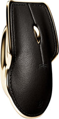 LUNAR ARTEFACTS Ambidextrous Rechargeable Bluetooth Wireless Computer Mouse Black French Leather and Gold Tone Plated Aluminum, Qi Enabled USB-C