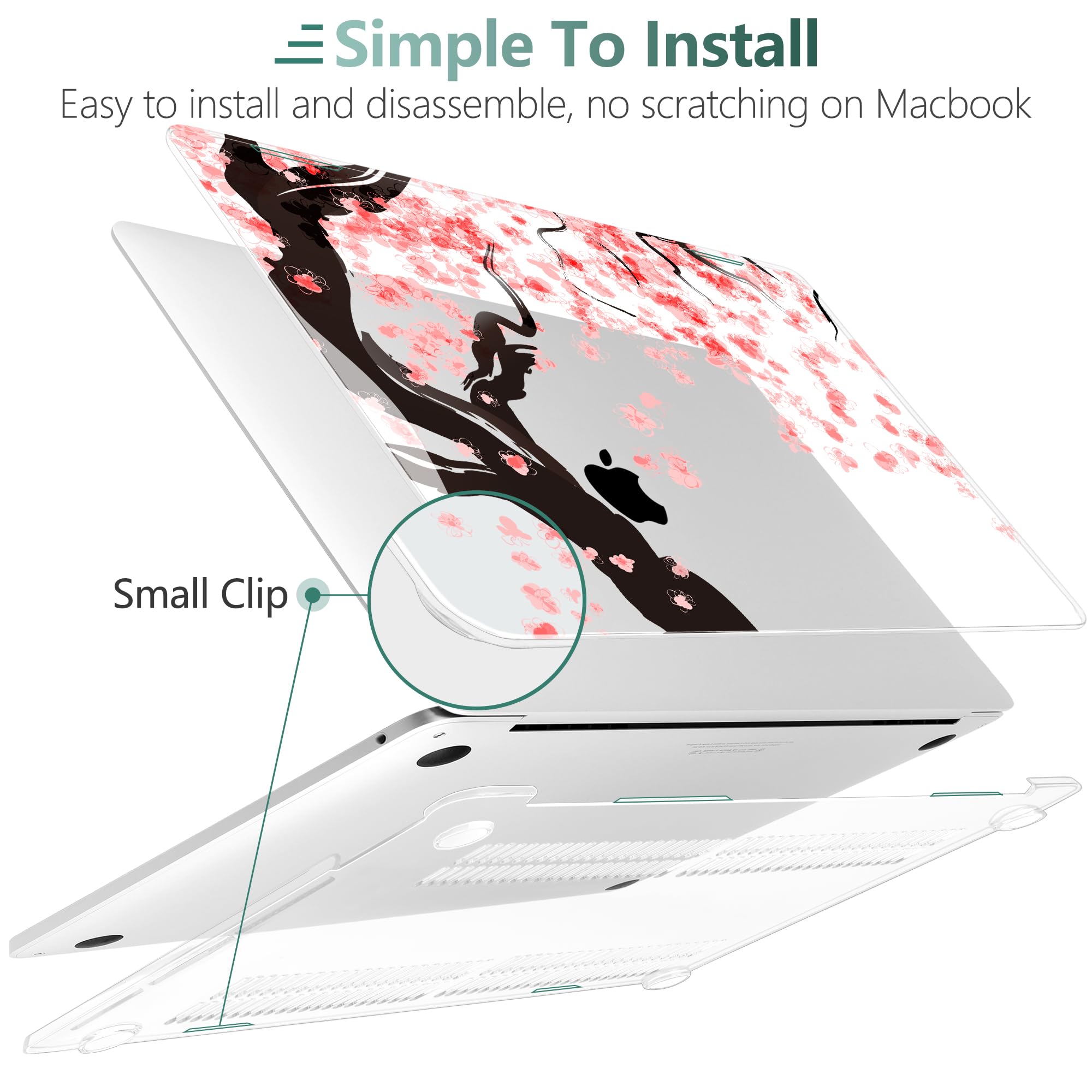 TWOLSKOO Compatible with MacBook Pro 13 inch Case 2023-2016 A2338 M2/M1 A2251 A2289 A2159 A1989 A1706, Plastic Hard Shell Cover & Keyboard Skin & Screen Protector, Cherry Blossoms