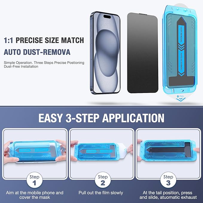 2-Pack Matte Privacy Screen Protector for iPhone 17 Pro 6.3-inch, 9H Tempered Glass, Full Coverage, Anti-Fingerprint, Auto Dust-Elimination, No Bubble, Easy Installation