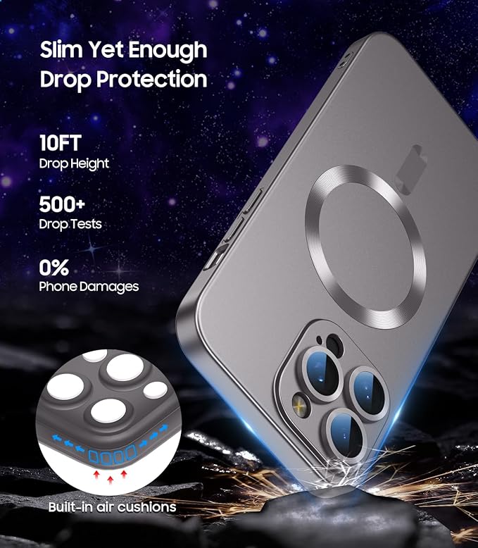 Magnetic for iPhone 15 Pro Max Case [Compatible with MagSafe][Built-in Camera Lens Protector] Slim Soft Silicone Bumper Shockproof Metallic Luster Phone Case (Titanium Gray)