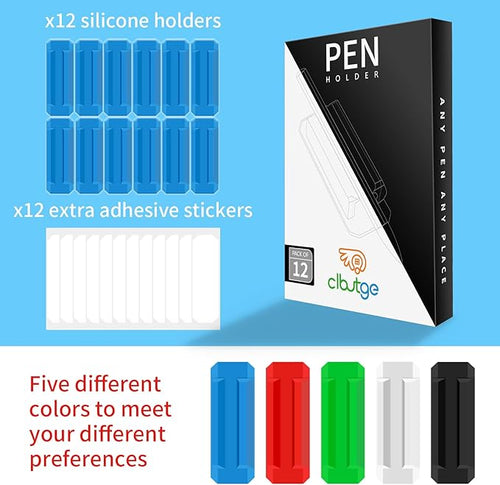 12 Pack Silicone Pen Holder/Pencil for Desk with 12 Extra Adhesive Stickers