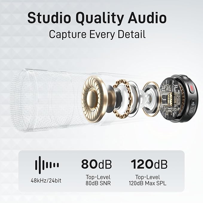MAONO Wireless Lavalier Microphone for iPhone/Android/Camera/PC, Mini Lapel Mic with 48khz 24bit, Voice Filter, Noise Cancellation, 30h Battery, USB-C/Lightning Plug for Video Recording - Wave T5