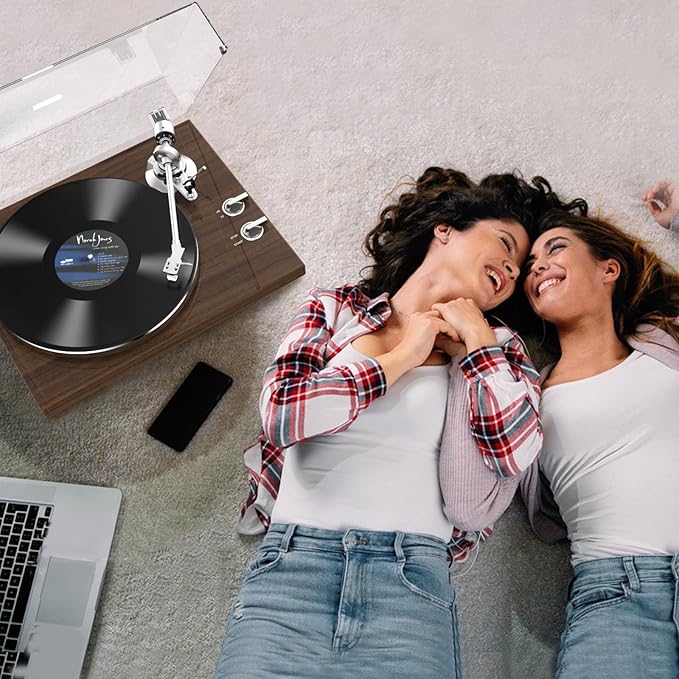 Turntable Record Player Wireless Output Vinyl Players Aluminium Platter and Tonearm Belt-Drive LP Turntables 33 45 RPM Phono Audio AT-3600L MM Cartridge RCA Line USB Digital to PC Recording Dark Brown
