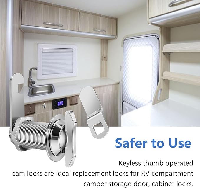 Thumb Operated Offset Cam Lock, 1-1/8” Cylinder Fits on 7/8” Max Door Thickness, Non-Locking Replacement Lock for RV Compartment Camper Storage, Cabinets,Drawers (1-1/8 Inch 3Pack)