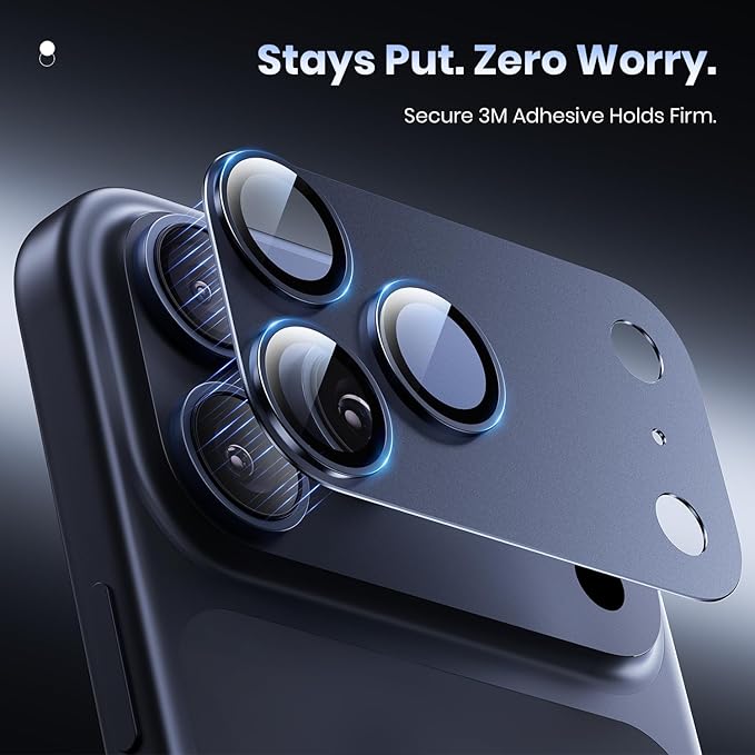 Hoerrye for iPhone 17 Pro Max Camera Lens Protector - [12FT Shatterproof Military Grade] [Strong Adsorption] 9H+ Tempered Glass Camera Screen Full Protective Cover Case Friendly,Deep Blue