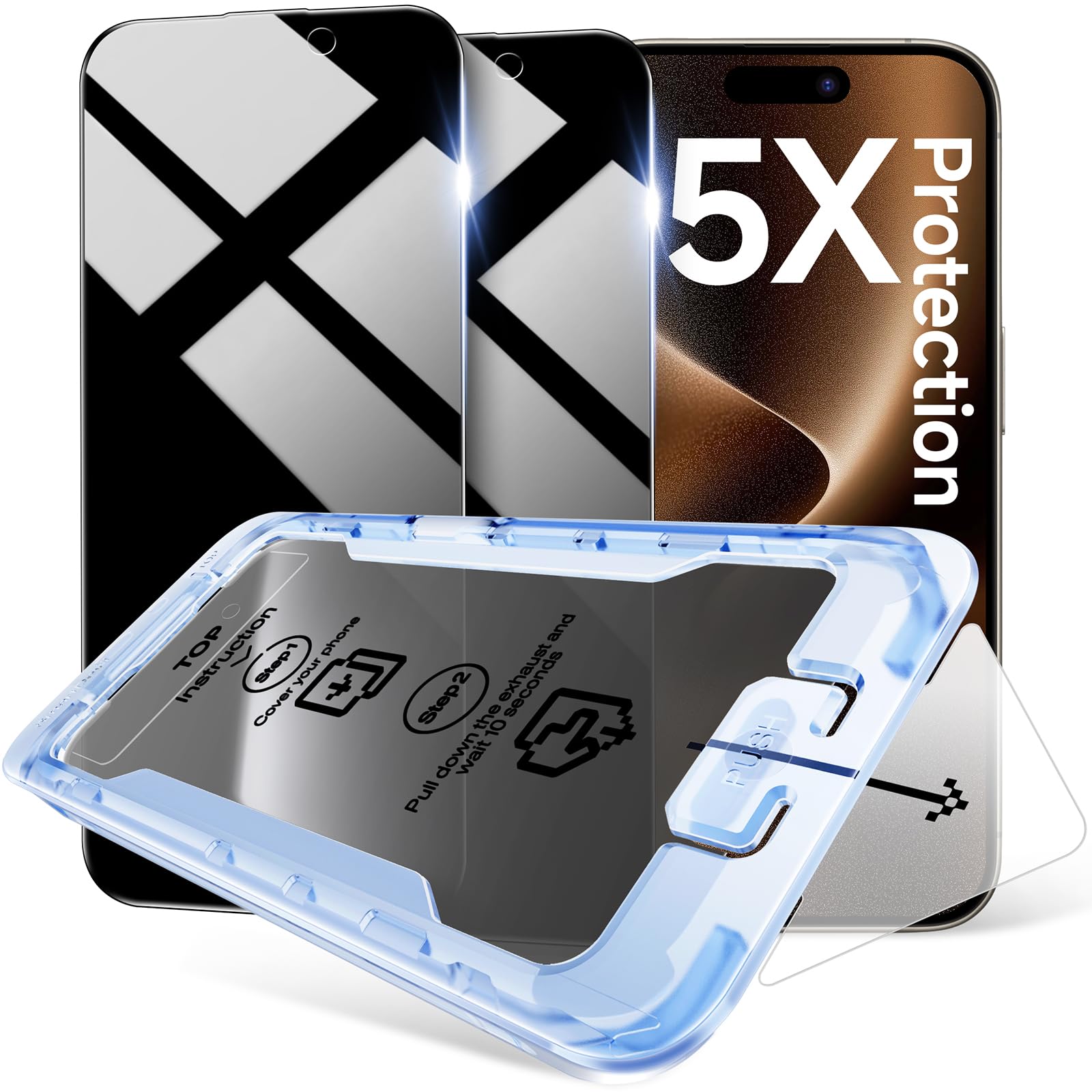 SMARTDEVIL 2 Pack Privacy Screen Protector for iPhone 15 Pro Max, 28° Anti-Spy 9H Tempered Glass, Impact & Scratch Resistant, Auto Dust & Bubble-Free Install Frame, Easy to Install, Case-Friendly