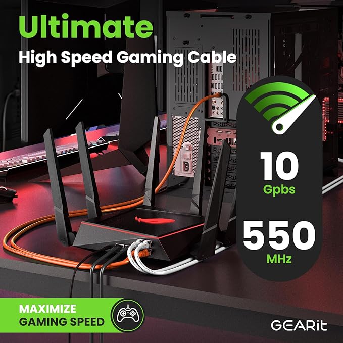 GEARit Cat 6 Ethernet Cable (100-Pack 1 Foot) Cat6 Network Patch, 10Gbps, RJ45, Snagless Cord, Gold-Plated Connectors, Internet for PC, TV, Tablet, Router, Printer, Servers, IT Data Center - Orange