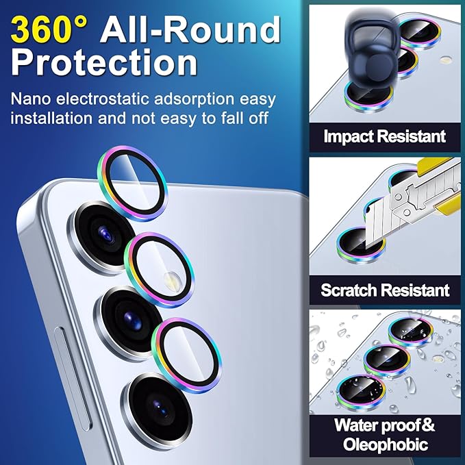 for Samsung Galaxy S25 Plus Camera Lens Protector, Individual Metal Ring Tempered Glass Lens Cover, [Strong Adsorption] Scratch Resistant Ultra-Thin HD Clear Lens Cover, 1 Set-Colorful