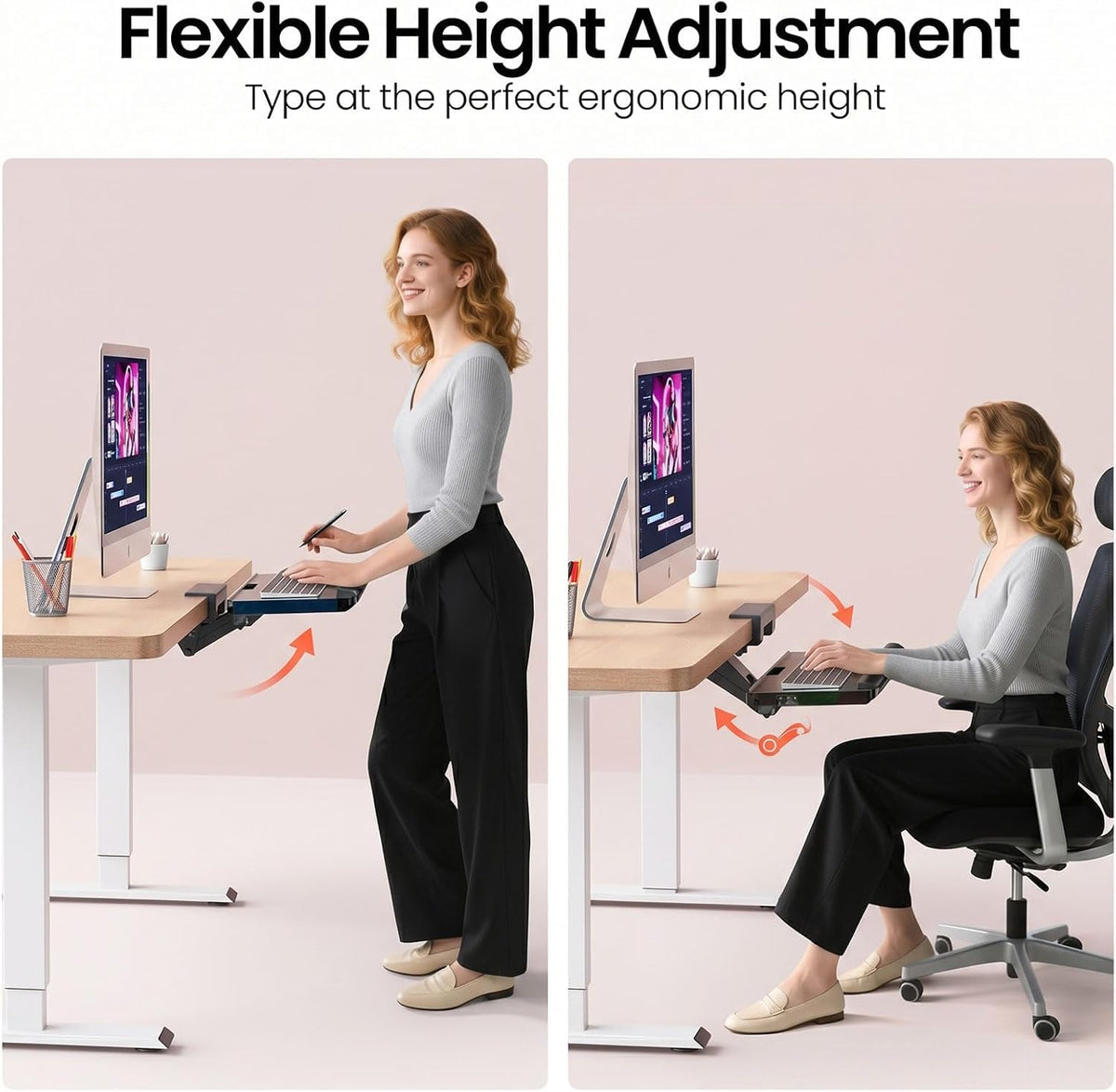 Klearlook Upgraded Ergonomic Keyboard Tray Under Desk, Adjustable Sliding Keyboard Platform Holder, Keyboard Stand with Wrist Rest & Storage Drawer for Home, Office and Gaming, 24.4"x10"