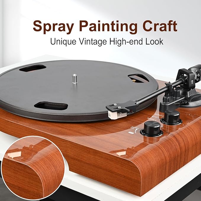 Vinyl Record Player with Bluetooth Input Output,Turntable with Built-in Preamp,USB Recording,Speed Adjustment,Counterweight and Moving Magnet Stylus,Upgraded Single-Platter Design (No Sub-Platter)
