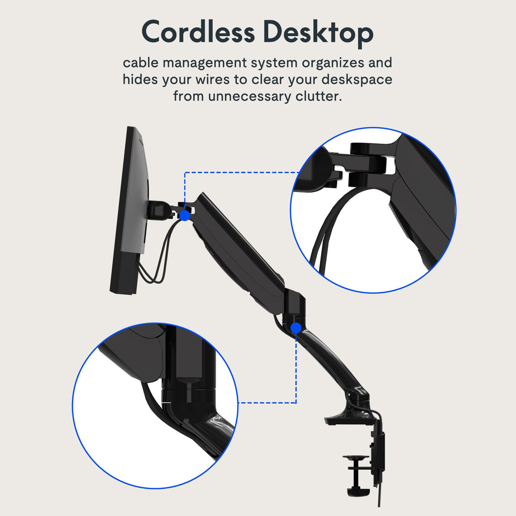 FlexiSpot Single Monitor Stand - Adjustable Spring VESA Mount with C Clamp for 17 to 30 Inch Computer Screens - Heavy Duty Monitor Arm Holds up to 3.3 to 11lbs