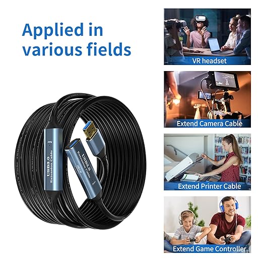 USB 3.0 Extension Cable 100FT Type A Male to Female Active Extender Cord with 4 Extension Chipsets Signal Booster and 1 USB-C Charging Port, for Webcam, PlayStation, Printer, Camera