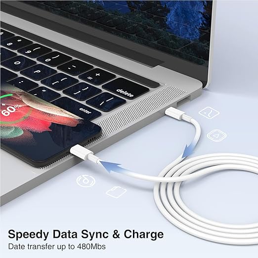 3-Pack [6.6FT+10FT+10FT] 60W USB C to USB C Cable, Type C to Type C Cable,Fast Charging Cable for iPhone 16 15 Pro Plus Pro Max，for Galaxy S24 S23 S22, for iPad Pro/Air, for MacBook Pro/Air and More