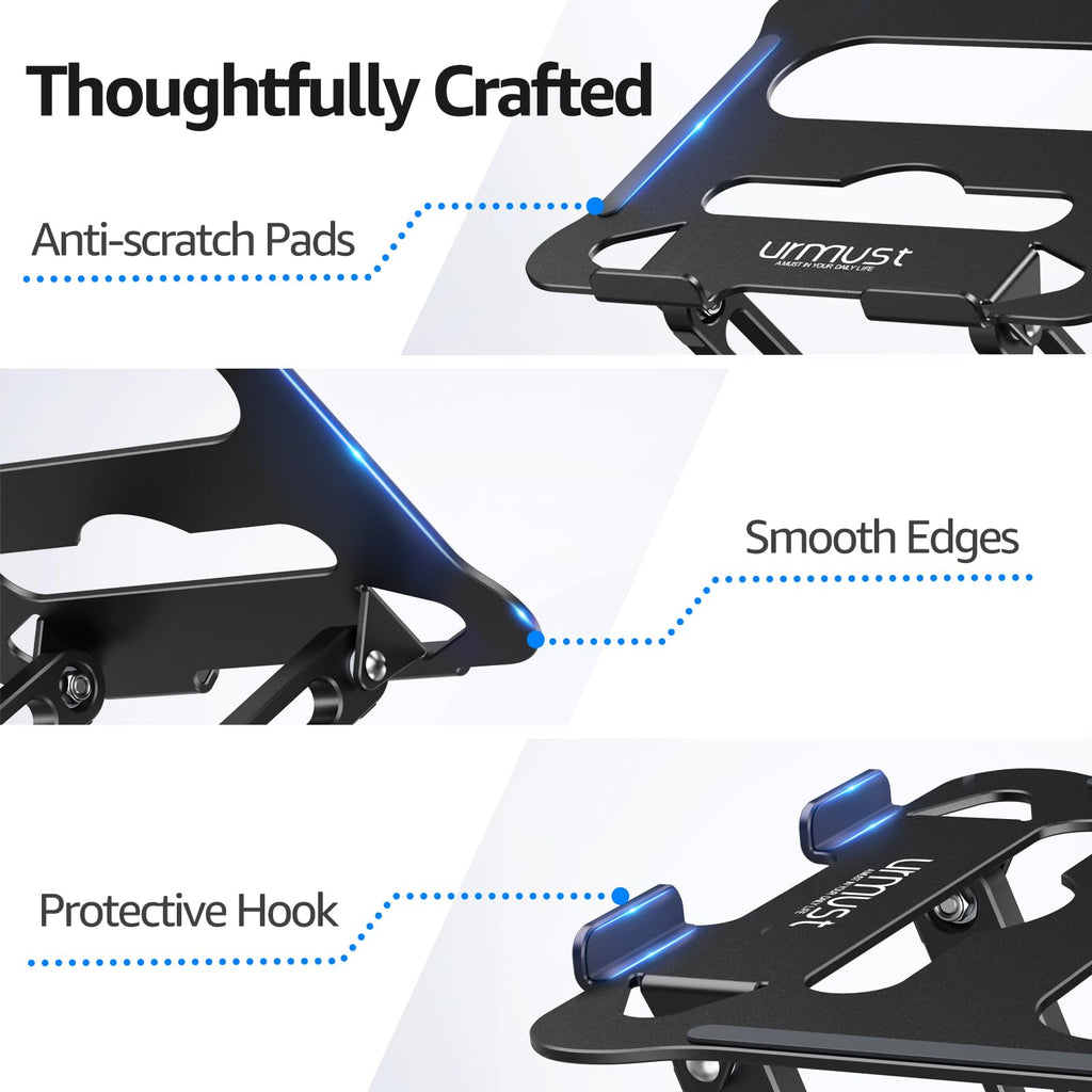 Urmust Adjustable Laptop Stand for Desk, 10-15.6“ Laptop Riser, Black