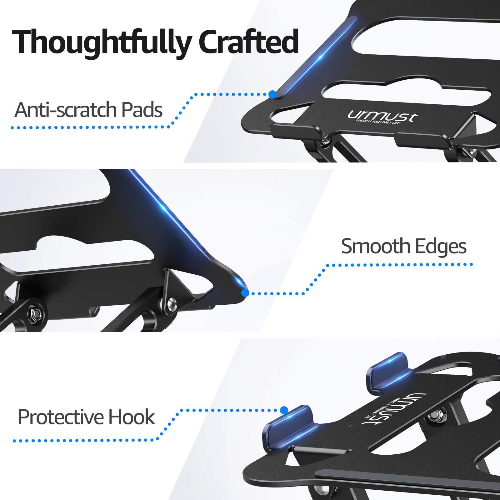 Urmust Adjustable Laptop Stand for Desk, 10-15.6“ Laptop Riser, Black