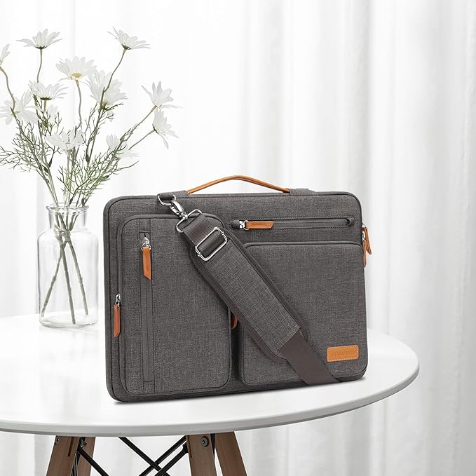MOSISO 360 Protective Laptop Shoulder Bag,13-13.3 inch Computer Bag Compatible with MacBook, HP, Dell, Lenovo, Asus Notebook,Side Open Messenger Bag with 4 Zipper Pockets&Handle, Taupe Gray