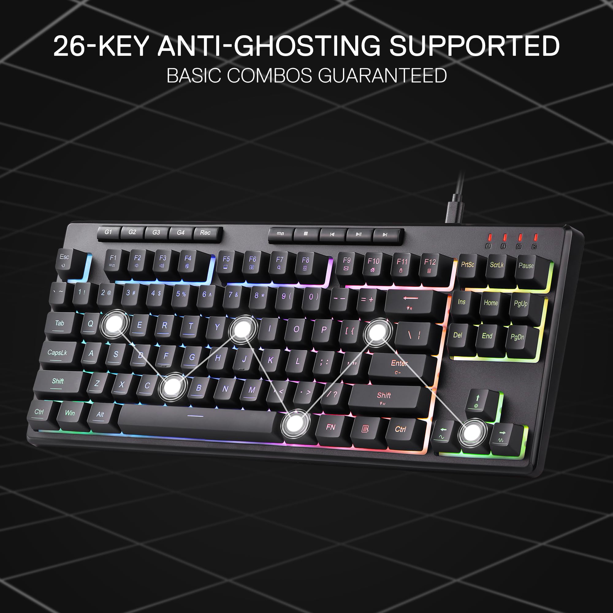 Redragon K516 Shiva TKL Wired RGB Membrane Gaming Keyboard, 87 Keys Mechanical-Feel Keyboard w/Smooth Linear Switch, On-Board Macro & Dedicated Multimedia Keys, 16.8M RGB Backlit, Software Supported