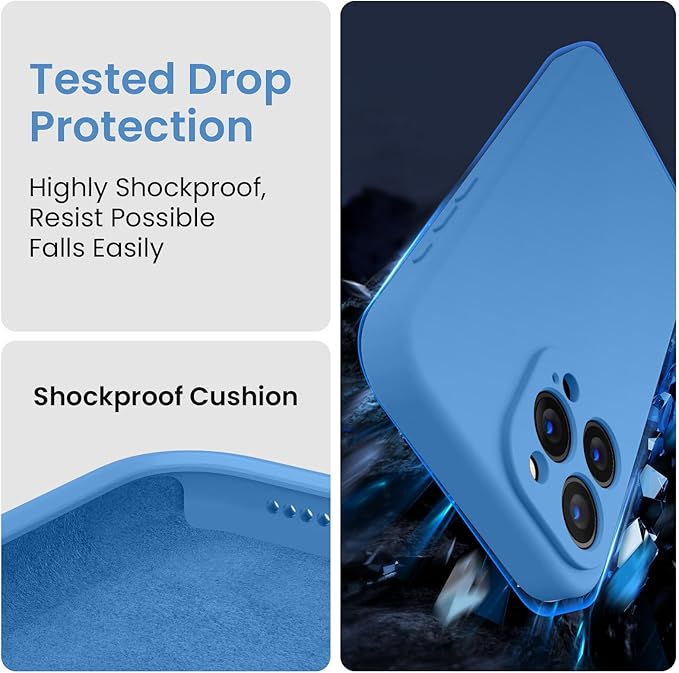 FireNova Designed for iPhone 15 Pro Case, Silicone Upgraded [Camera Protection] Phone Case with [2 Screen Protectors], Soft Anti-Scratch Microfiber Lining Inside, 6.1 inch, Blue
