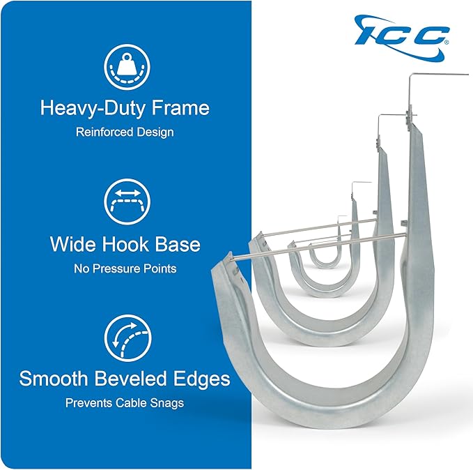 ICC Ceiling Mount J Hook 4” with Retainer Clip - Galvanized Steel Cable Management Hooks for Hanging Cable - Rust-Resistant, EIA and TIA Compliant - 4 Inch 25 Pack