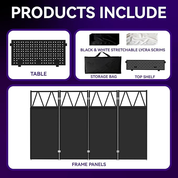 DJ Table Stand Portable booth Double Deck, Foldable DJ Stand Booth, Heavy-Duty Adjustable Height DJ Facade Booth, Easy to Assemble, Stylish, Convenient to Store and Transpor