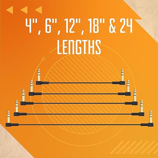 Rock Stock 1/4" Stereo TRS Flat Patch Cables - 18" Ultra-Thin, Right Angle, Low Profile, Gold Plated, Braided Shielding - Maximize Pedalboard Space, Eliminate Noise, Connect Guitar Effects Pedals