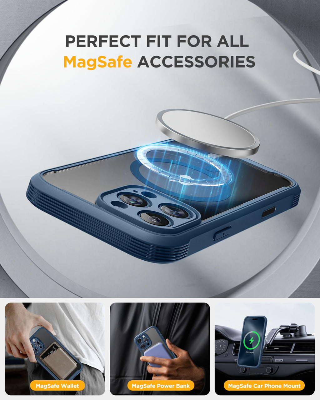 Miracase Magnetic for iPhone 16 Pro Case Full-Body Phone with Built-in Glass Screen Protector, [Compatible with MagSafe] Military Drop Proof 16 Pro Cover Bumper 6.3 inch, Blue