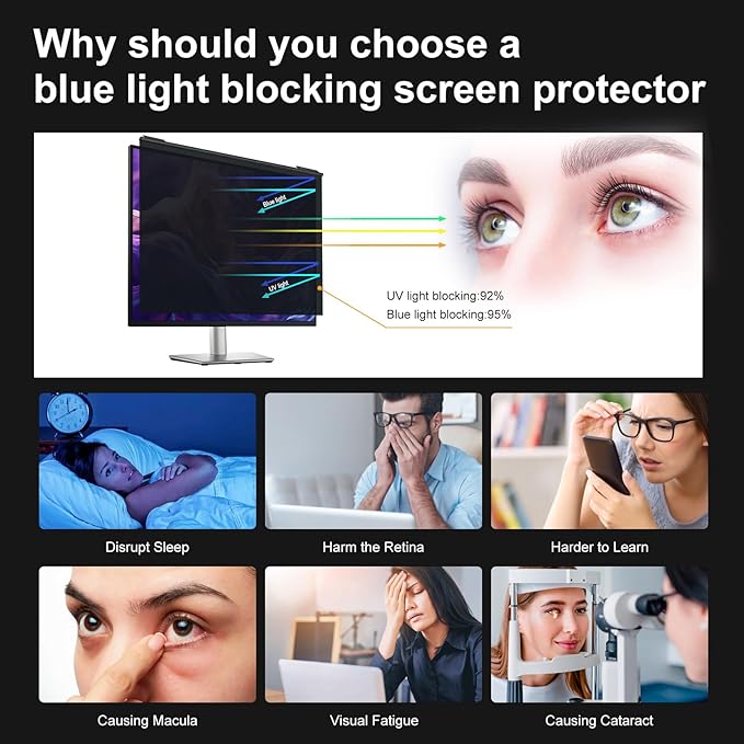 Magnetic Hanging Computer Privacy Screen Filter for 19.5 Inch, Removable Aluminum Alloy Privacy Shield for 16:9 Widescreen Monitor, Eye Protection Blue Light Filter