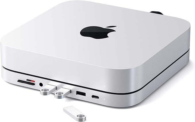 Satechi USB C Hub, Type-C Aluminum Stand & Hub, USB-C Data Port, Micro/SD Card Readers, USB 3.0 & Headphone Jack Port, for Mac mini M2/M1 (Not Compatible with M4) - Silver