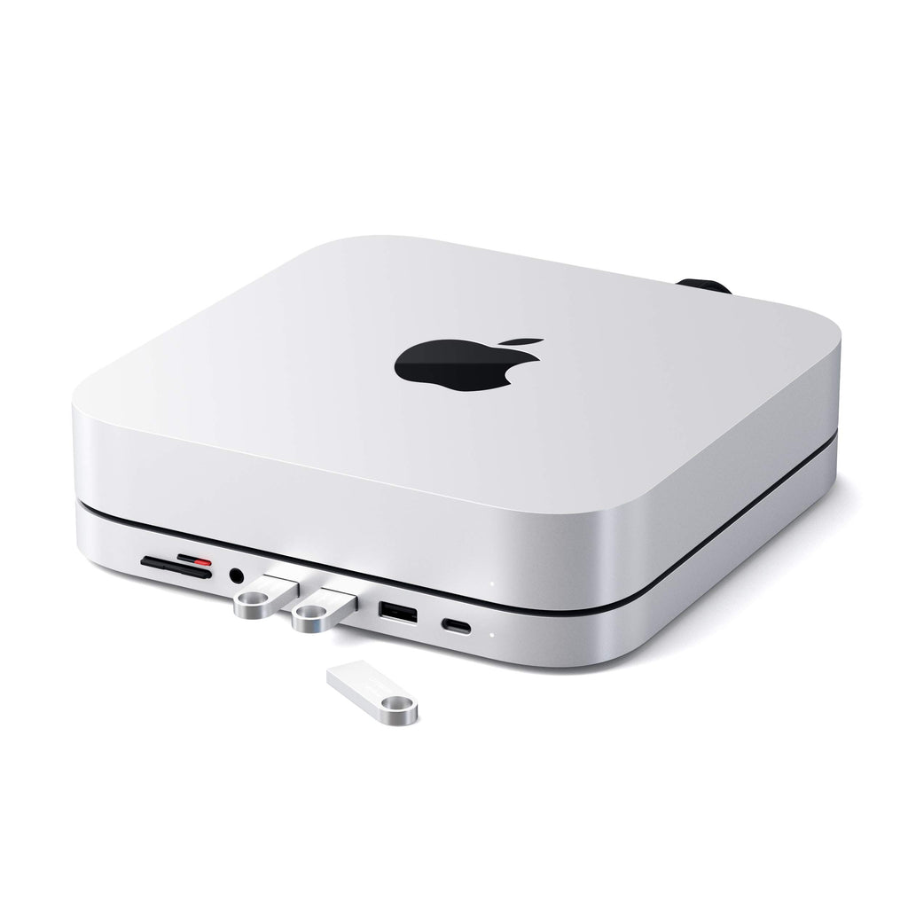 Satechi USB C Hub, Type-C Aluminum Stand & Hub, USB-C Data Port, Micro/SD Card Readers, USB 3.0 & Headphone Jack Port, for Mac mini M2/M1 (Not Compatible with M4) - Silver